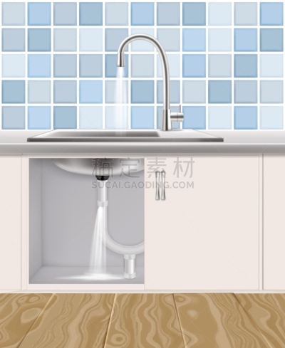 矢量,漏泄,绘画插图,管道工,意外事件,水管,有序,污水,瓷砖,坏掉的