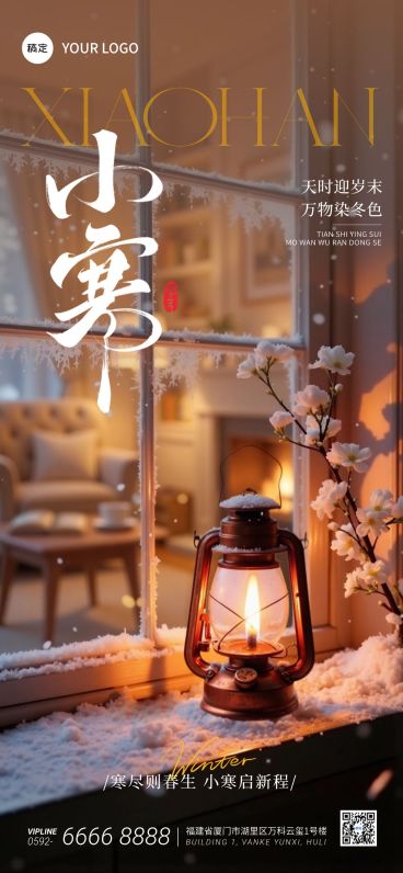 小寒节气祝福通用实景感暖灯雪景全屏竖版海报预览效果