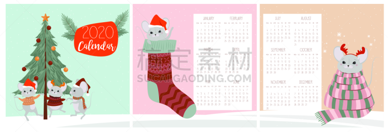鼠,日历,可爱的,性格,围墙,周末活动,2020,月,一月,肖像