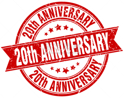 橡皮章,第二十周年,圆形,缎带,分离着色,数字20,红色,周年纪念,乐队,剥皮器