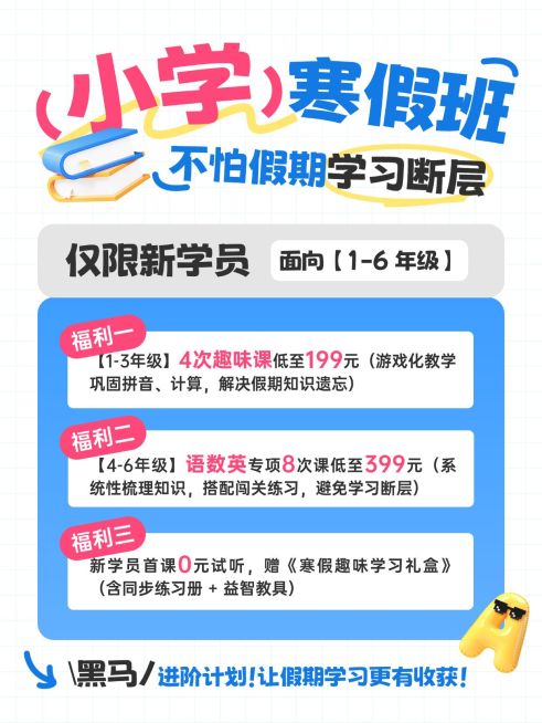 教育培训K12教育小学寒假班课程介绍小红书配图预览效果