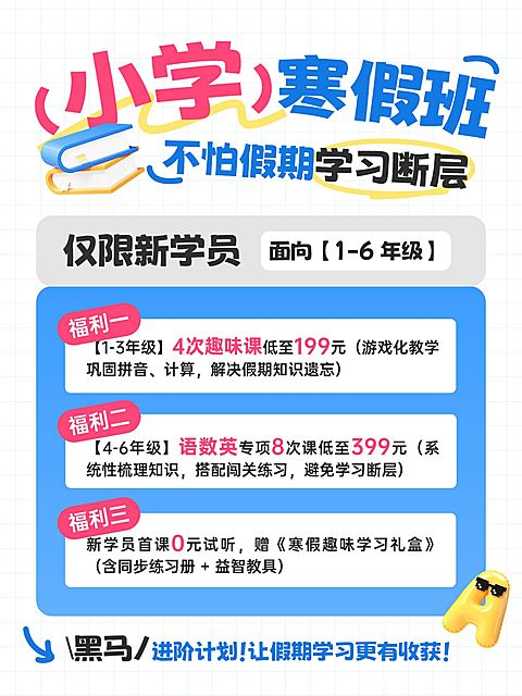 教育培训K12教育小学寒假班课程介绍小红书配图