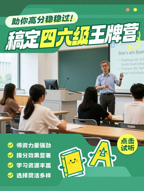 教育培训高等教育四六级课程介绍拼图小红书封面预览效果