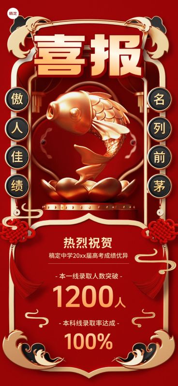 教育培训高考喜报喜庆感全屏竖版海报预览效果