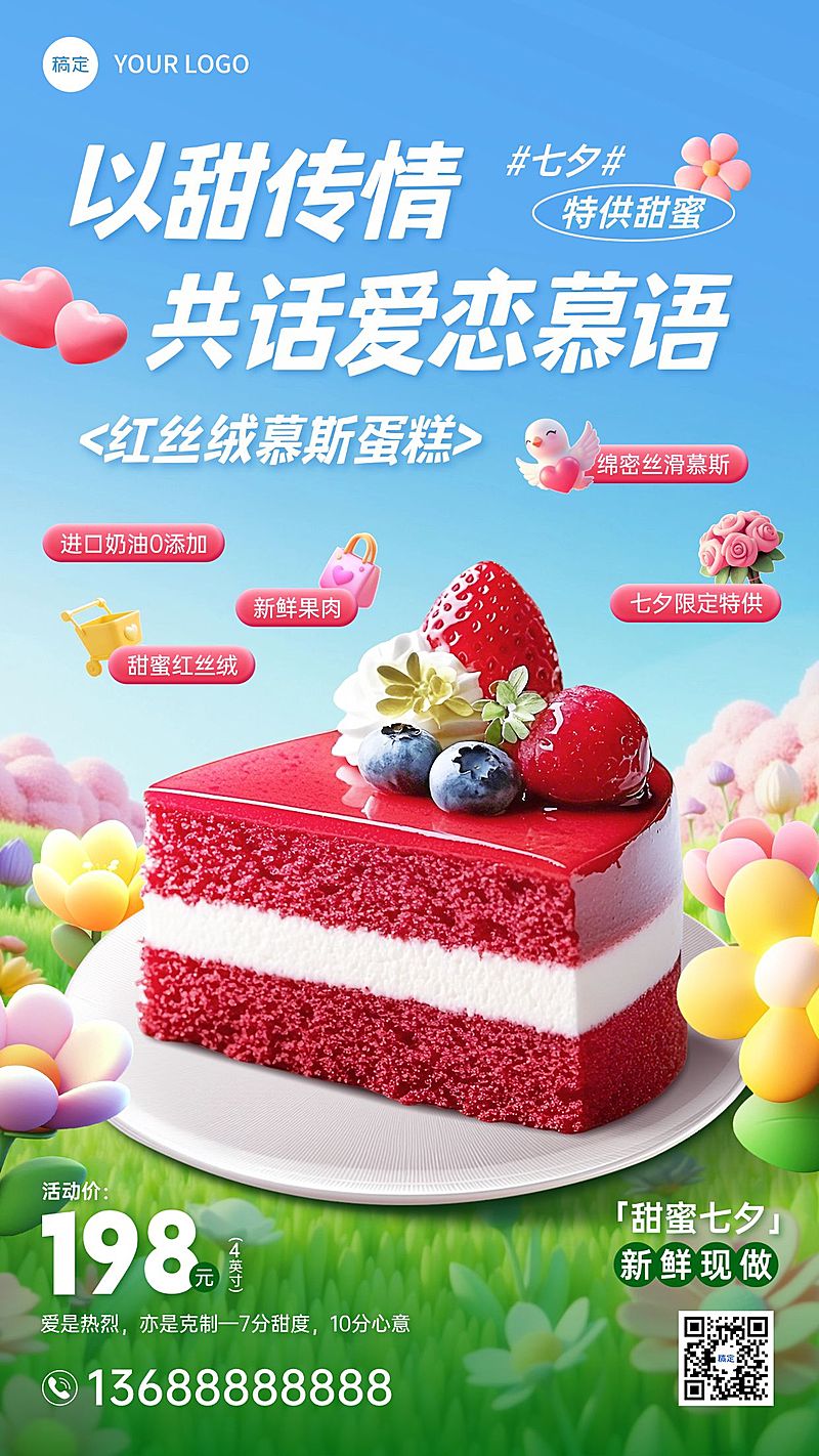 七夕餐饮美食产品促销促销感唯美感手机竖版海报AIGC