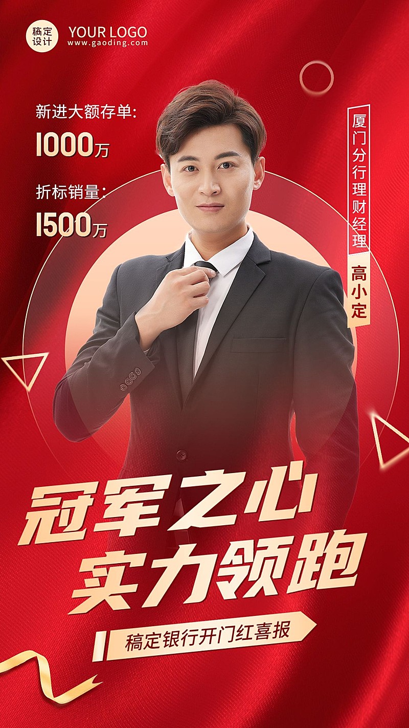 金融保险银行开门红业绩表彰喜报人物手机海报