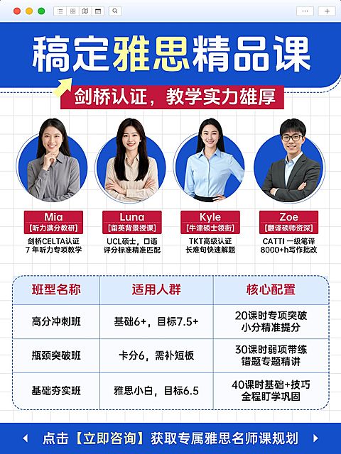 教育培训学历教育雅思课程介绍人像小红书配图