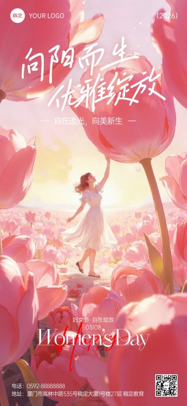 三八妇女节女神女王节节日祝福通用唯美感全屏竖版海报预览效果
