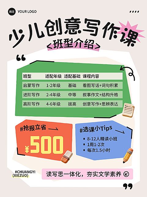 教育培训K12教育少儿写作课介绍小红书配图
