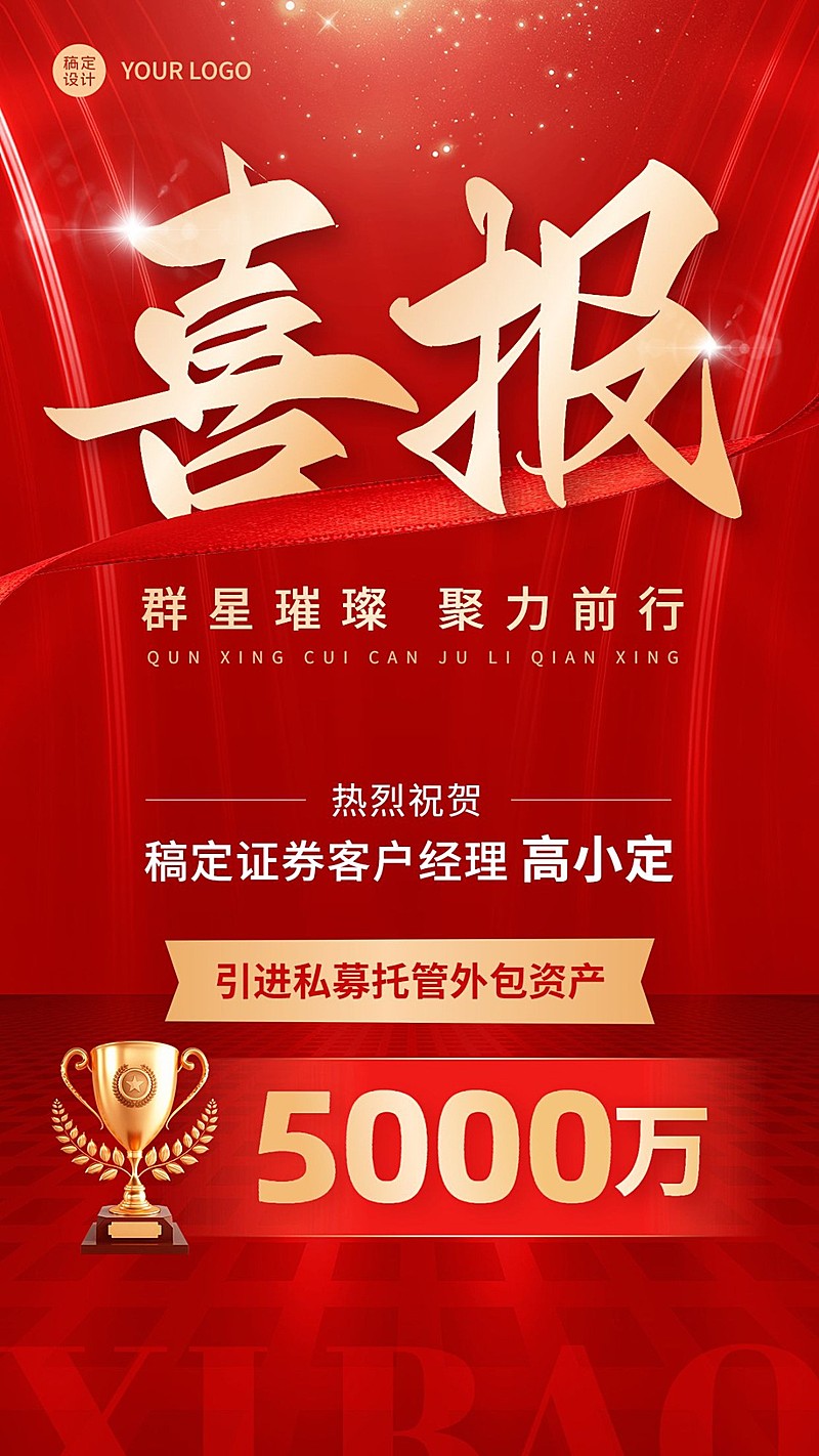 金融证券销售业绩表彰喜报喜庆风手机海报