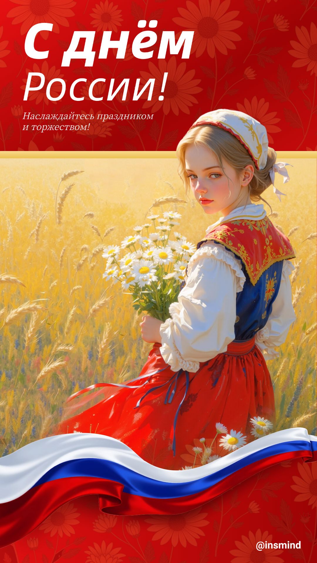 Russia Day Traditional Dress Girl Oil Painting Holiday Greetings Instagram Story Image