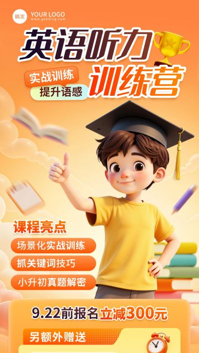 教育培训K12课程营销宣传推广全屏竖版海报AIGC