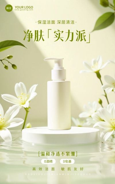 电商美容美妆产品展示营销清新感电商竖版海报AIGC