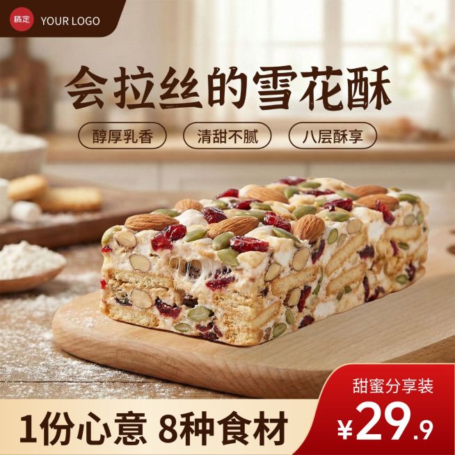 雪花酥烘焙零食甜品食品电商零售主图预览效果