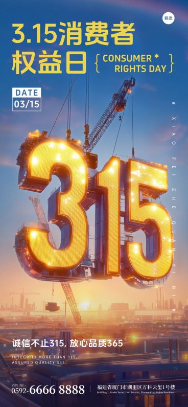 315消费者权益日创意字体机械风海报AIGC预览效果