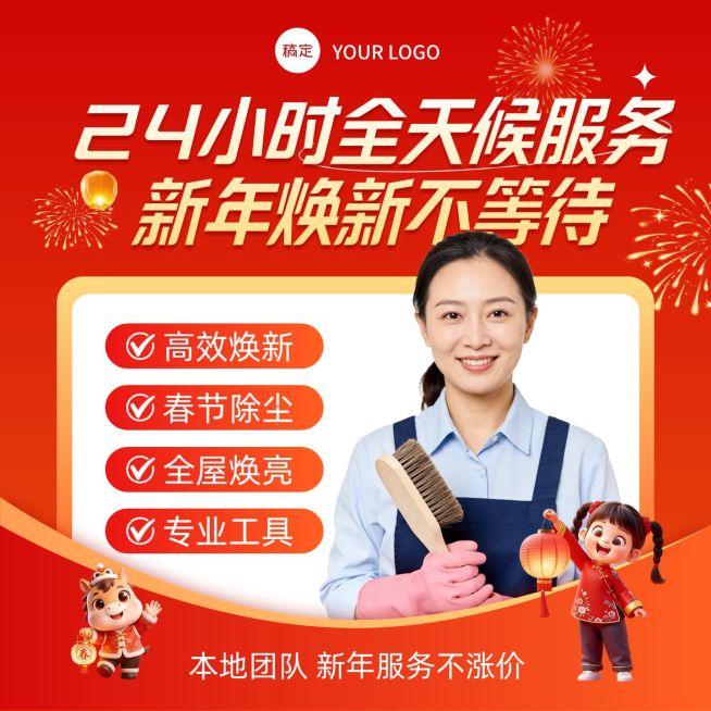 春节年货节家政保洁服务商品主图预览效果