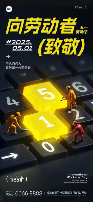 五一劳动节工人创意微缩键盘场景全屏海报AIGC预览效果