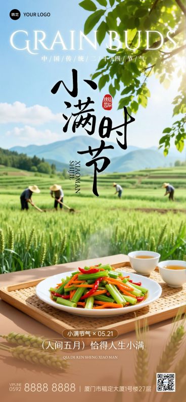 小满节气产品营销餐饮美食实景感全屏竖版海报预览效果
