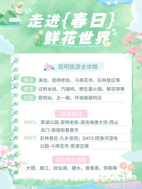 春日旅游攻略手绘插画花朵小红书配图预览效果