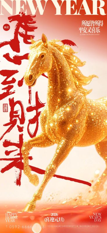 元旦节日祝福喜庆感全屏竖版海报预览效果