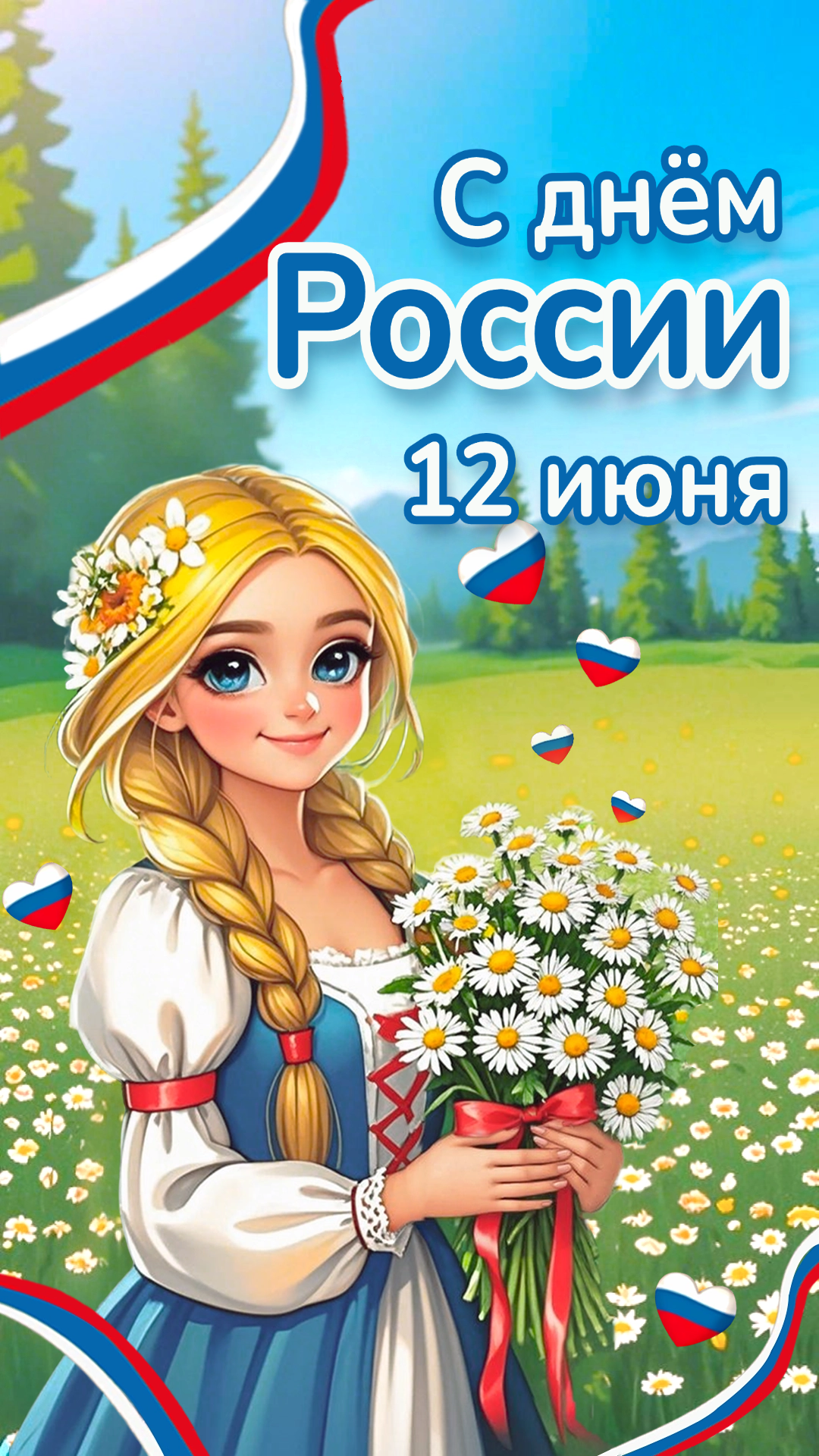 Russia Day Traditional Dress Girl Cartoon Painting Holiday Greetings Instagram Story Image