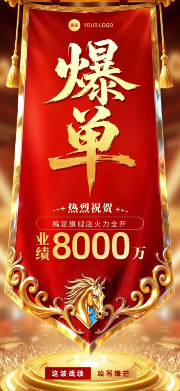 业绩爆单喜报全屏竖版海报预览效果