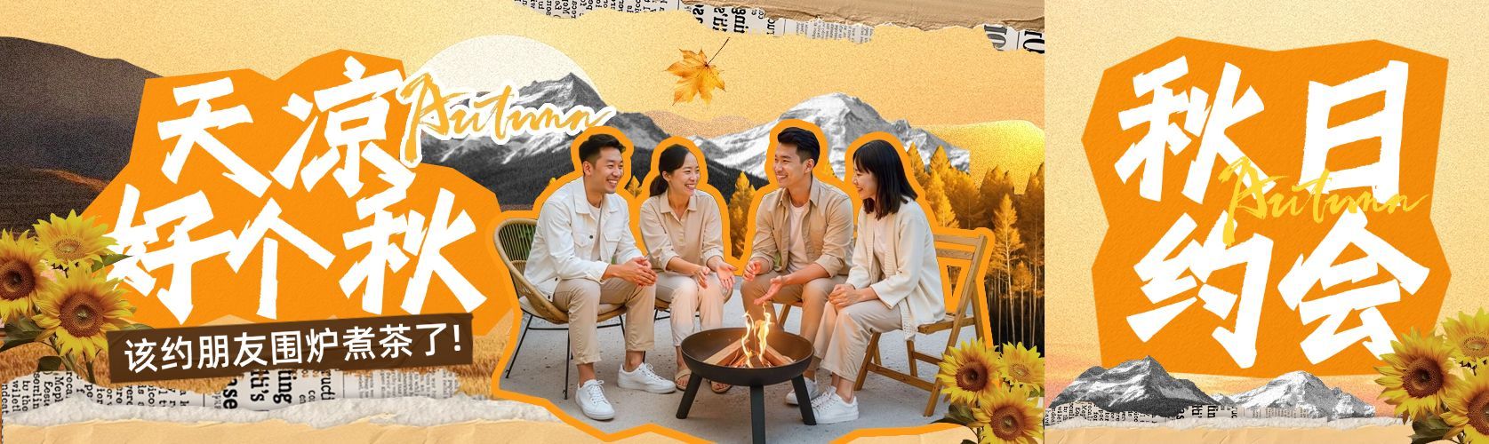 秋季围炉煮茶活动宣传公众号双封面AIGC预览效果
