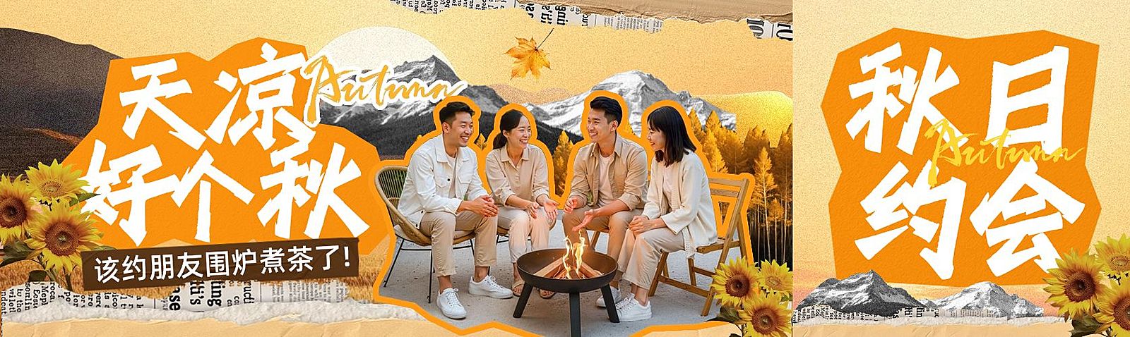 秋季围炉煮茶活动宣传公众号双封面AIGC