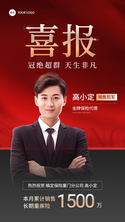 金融保险销售业绩表彰人物喜报手机海报