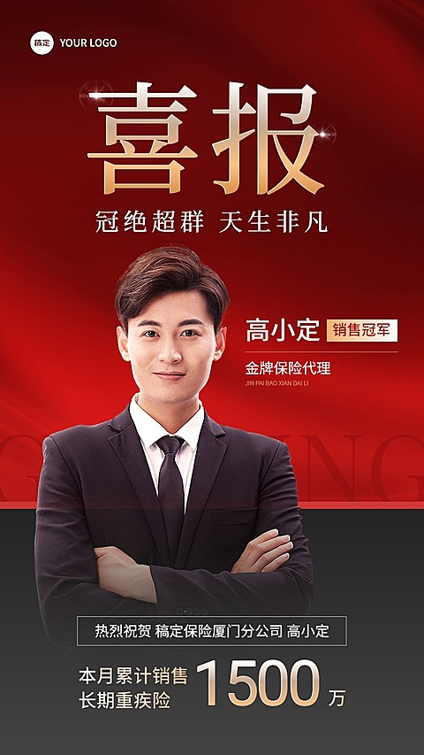 金融保险销售业绩表彰人物喜报手机海报