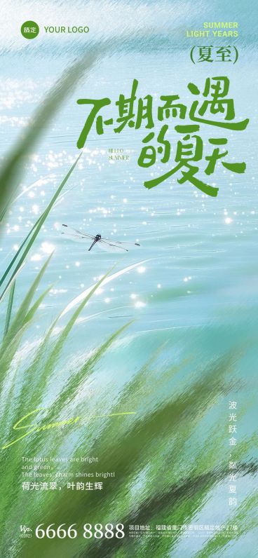 夏至实景感河畔芦苇蜻蜓海报aigc预览效果