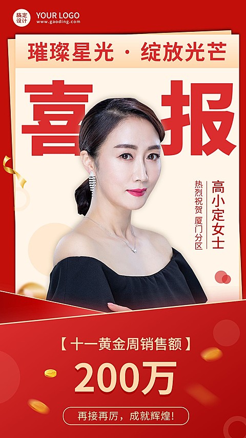 十一黄金周销售业绩表彰喜报人物手机海报