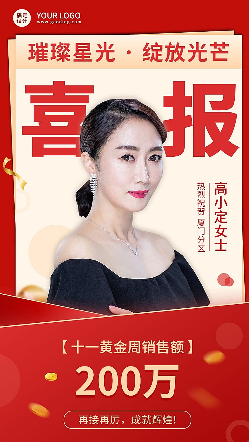 十一黄金周销售业绩表彰喜报人物手机海报