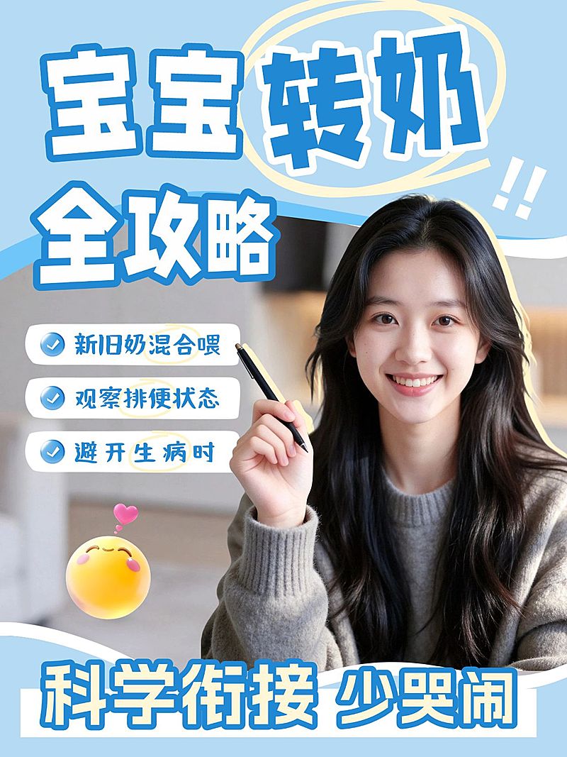 母婴亲子宝宝转奶指南分享人像小红书封面