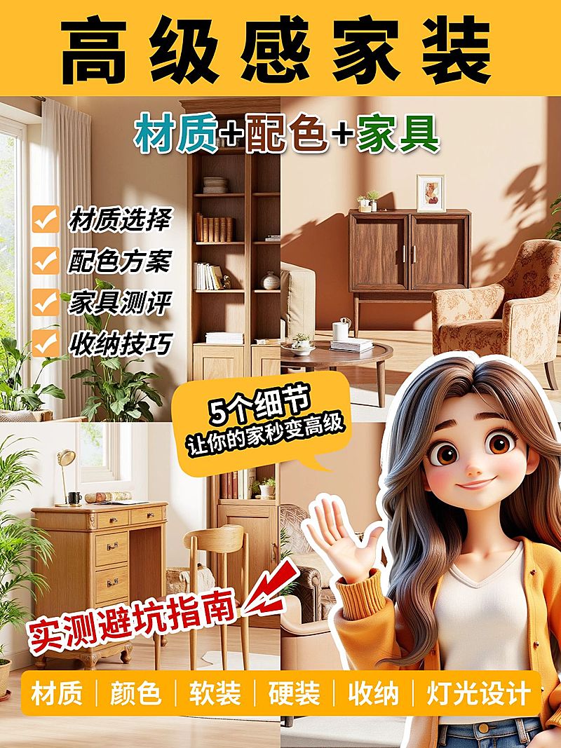 家居家装测评拼图花字AI人像小红书封面aigc