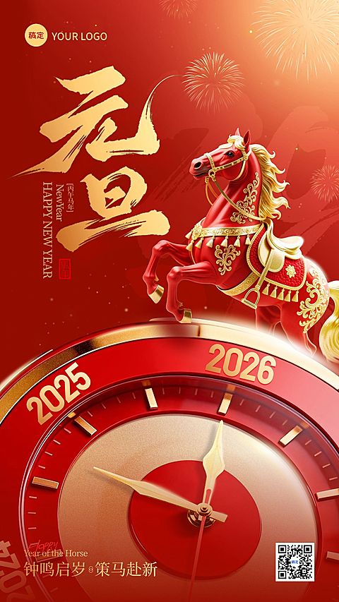 元旦节日祝福喜庆感全屏竖版海报