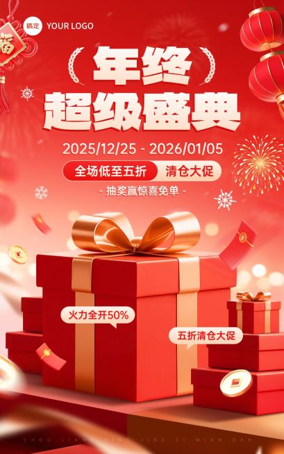 年终清仓大促红包年货节电商海报预览效果