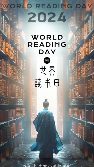 世界读书日节日祝福全屏竖版海报AIGC