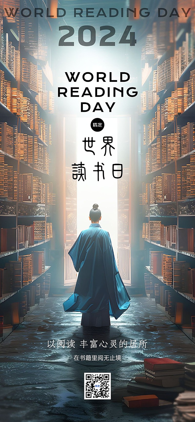 世界读书日节日祝福全屏竖版海报AIGC