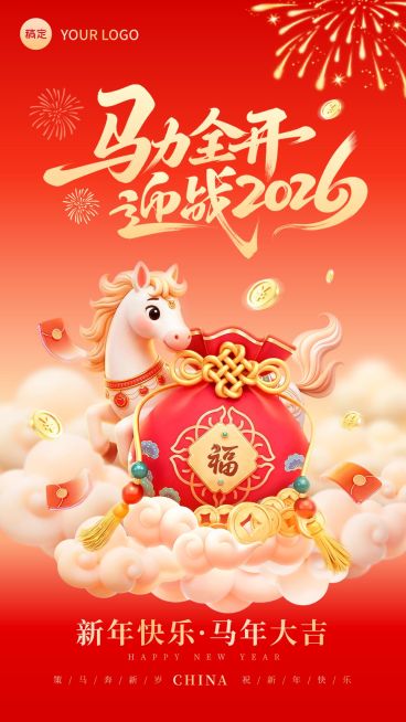 春节节日祝福通用趣味感喜庆感竖版海报预览效果