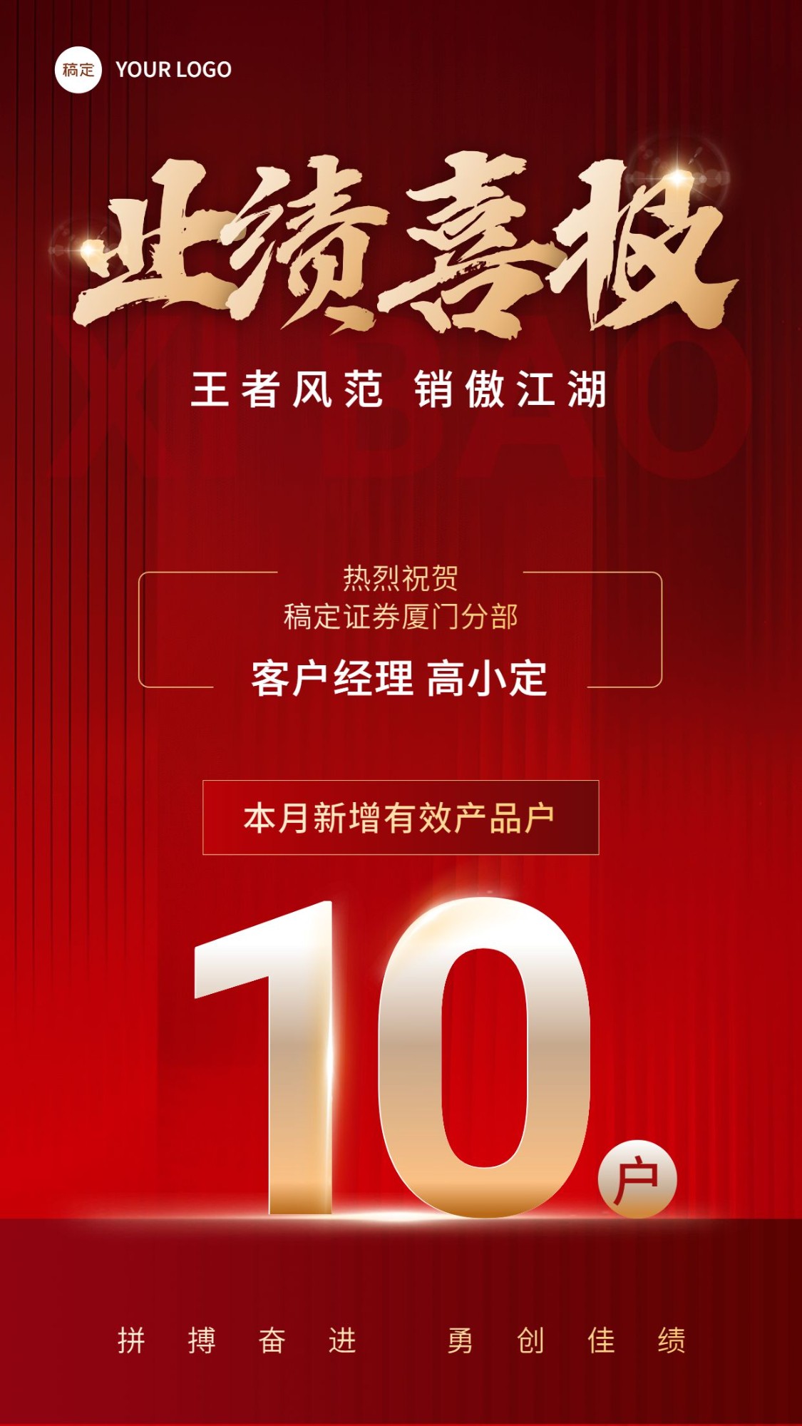 金融证券销售业绩表彰大字喜庆手机海报