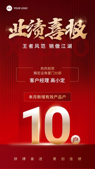 金融证券销售业绩表彰大字喜庆手机海报