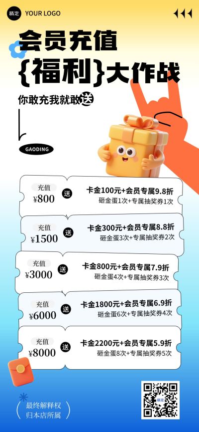 商场零售会员充值权益卡项营销全屏海报aigc