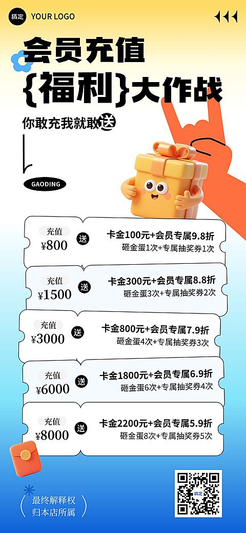 商场零售会员充值权益卡项营销全屏海报aigc