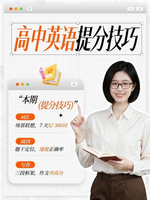 教育培训K12教育高中英语提分技巧分享人像小红书封面预览效果