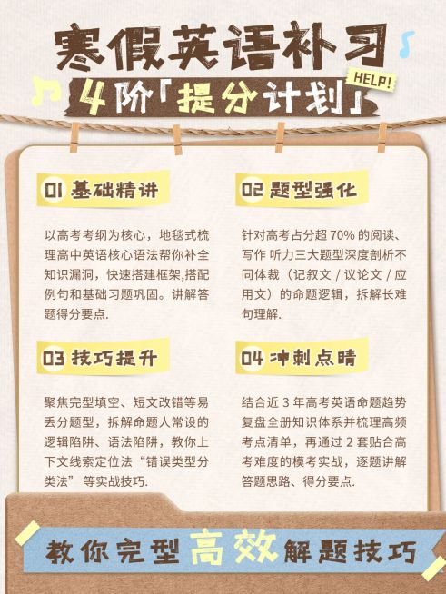教育培训K12教育寒假英语补习提分计划小红书配图预览效果