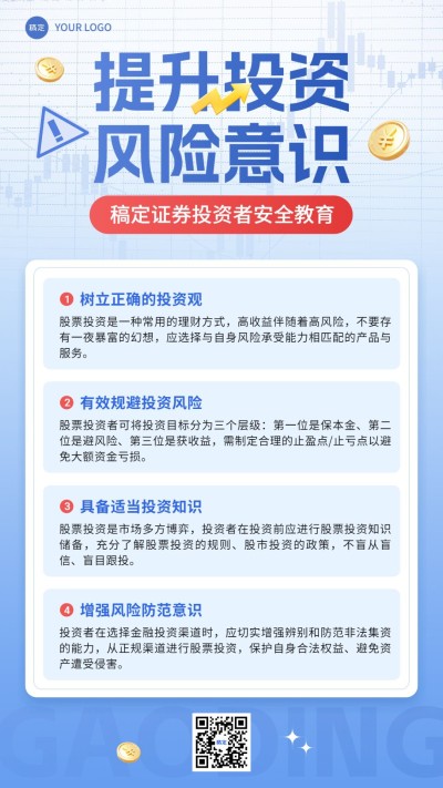 金融证券投资者风险教育知识科普简约手机海报AIGC