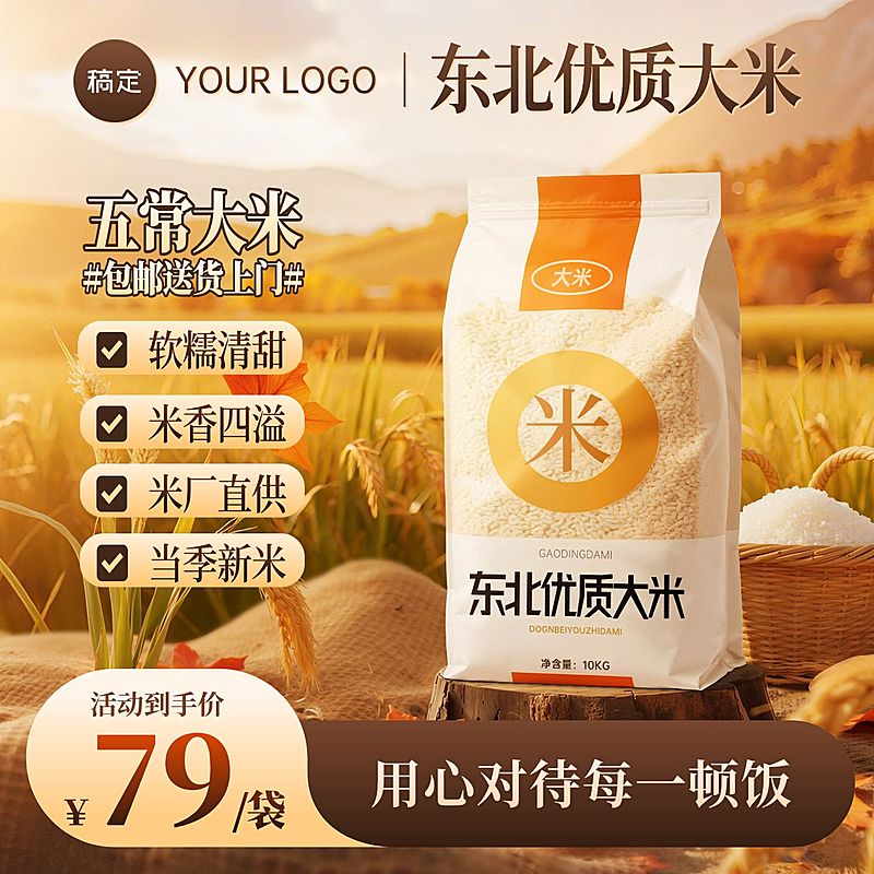 秋季上新麦田大米农产品三农商品主图AIGC