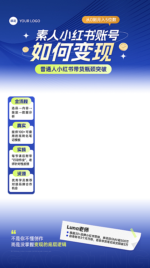 蓝色新媒体变现课程培训直播间贴片组合AIGC