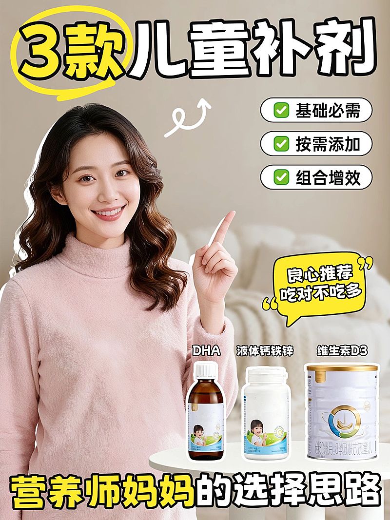 母婴亲子儿童补剂产品营销人像小红书封面